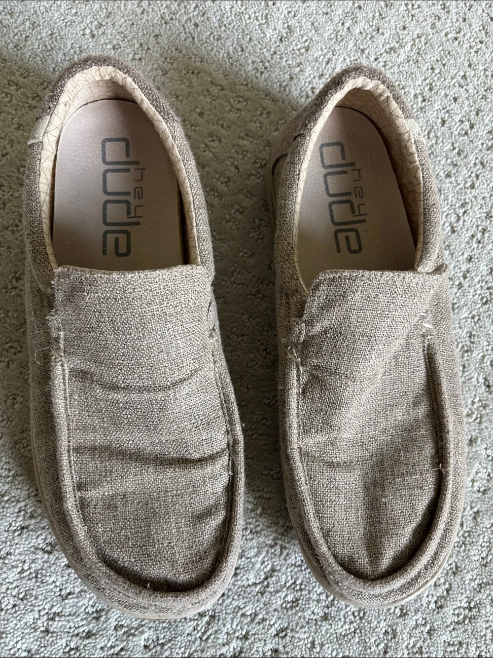 Hey Dude Men’s Slip-On Loafers in Woven Beige Brown Size 12